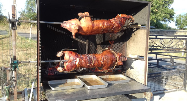 Deux cochons rôtis en plein-air !